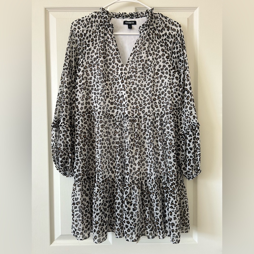 Express Black and White (Animal Print) Ruffled Tiered Sundress